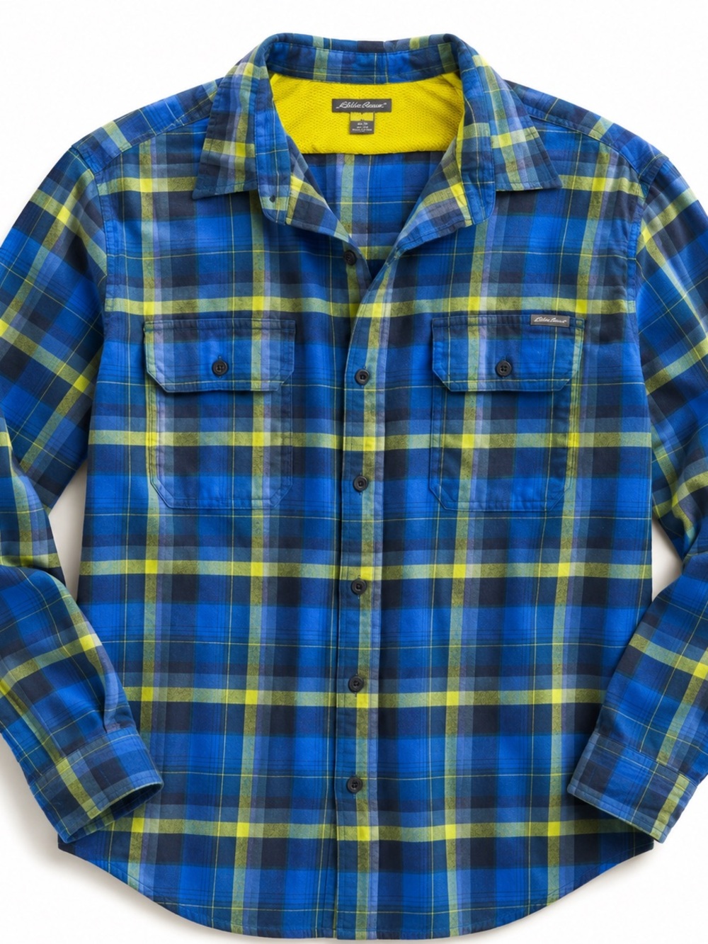 Eddie Bauer Men's Blue Green Plaid Button Down Shirt XL Tall XLT